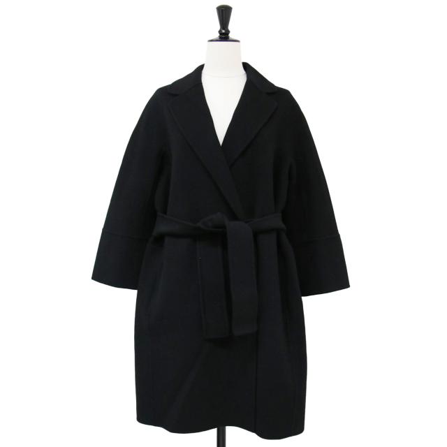 S Max Mara エス マックスマーラ コート ブラック 黒 サイズ:36(XS) アロナ ピュア ヴァージンウール ダブルフェイス コート / ローブコート 長袖 ミディ丈 テーラードカラー ベルト アウター ジャケット【レディース】【K4232】