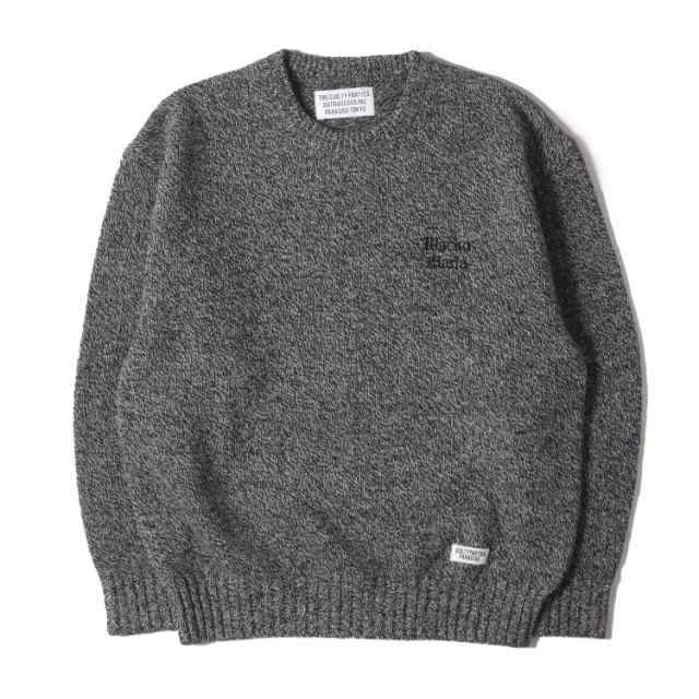 WACKO MARIA ワコマリア ニット サイズ:M 23AW ロゴ刺繍 クラシック ニットセーター CLASSIC KNIT SWEATER グレー トップス 【メンズ】【