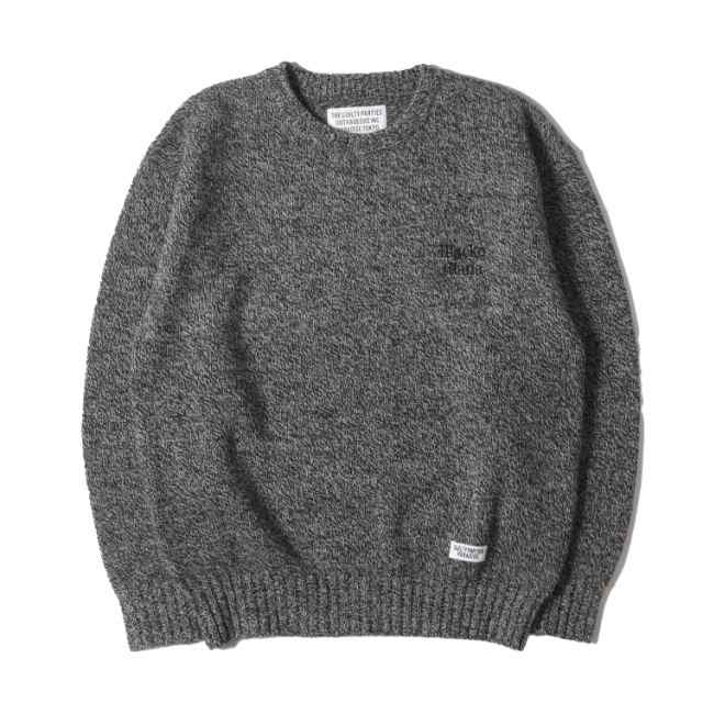 WACKO MARIA ワコマリア ニット サイズ:S 23AW ロゴ刺繍 クラシック ニットセーター CLASSIC KNIT SWEATER グレー トップス 【メンズ】【