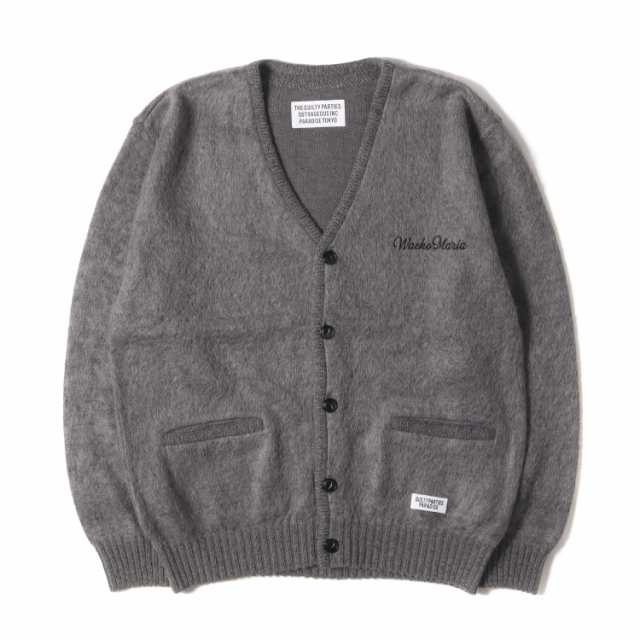 WACKO MARIA ワコマリア カーディガン サイズ:S 23AW ロゴ刺繍 モヘヤ ニットカーディガン MOHAIR KNIT CARDIGAN グレー トップス セータ