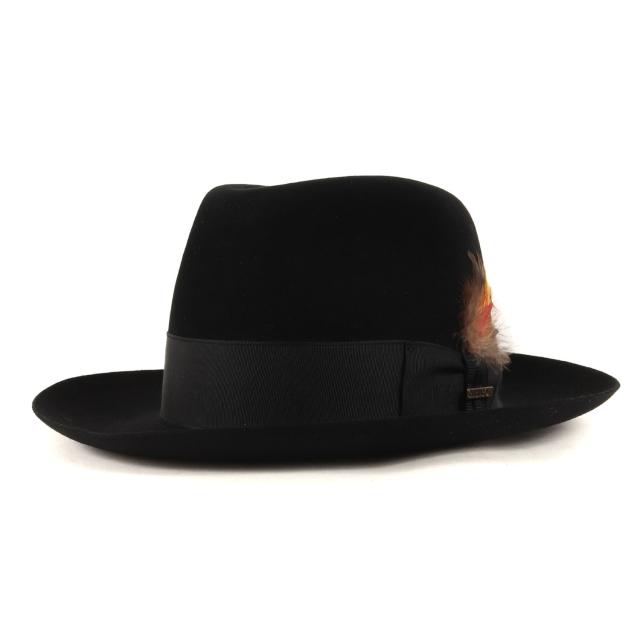 STETSON ステットソン ハット サイズ:6 7/8(55cm) 70s 羽付き ウールフェルト フェドラハット ブラック 黒 70年代 ヴィンテージ 古着 帽子【メンズ】【中古】【K4209】