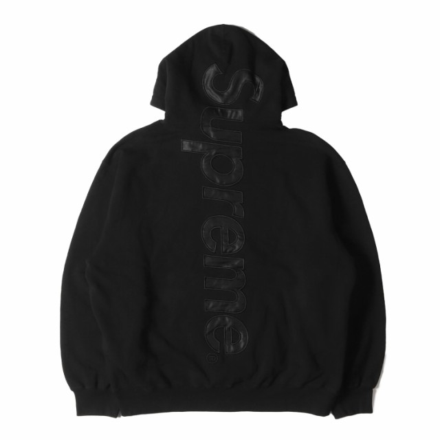 Supreme シュプリーム パーカー サイズ:L 23AW サテン アップリケロゴ スウェットパーカー Satin Applique Hooded Sweatshirt ブラック