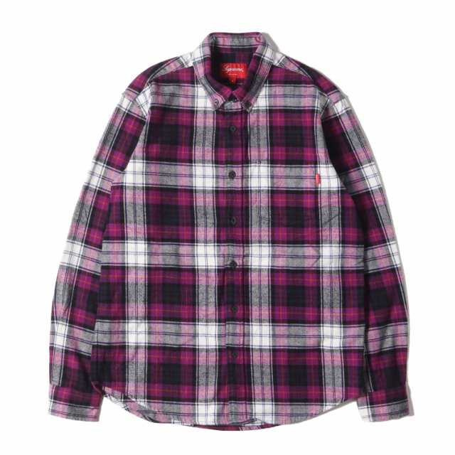 Supreme シュプリーム シャツ サイズ:S タータンチェック ボタンダウン フランネルシャツ Tartan Flannel Shirt パープル ホワイト トッ