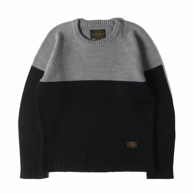 NEIGHBORHOOD ネイバーフッド ニット サイズ:L 2トーンカラー クルーネック ニットセーター BLOCK / AW-CREW. LS ブラック グレー トップ