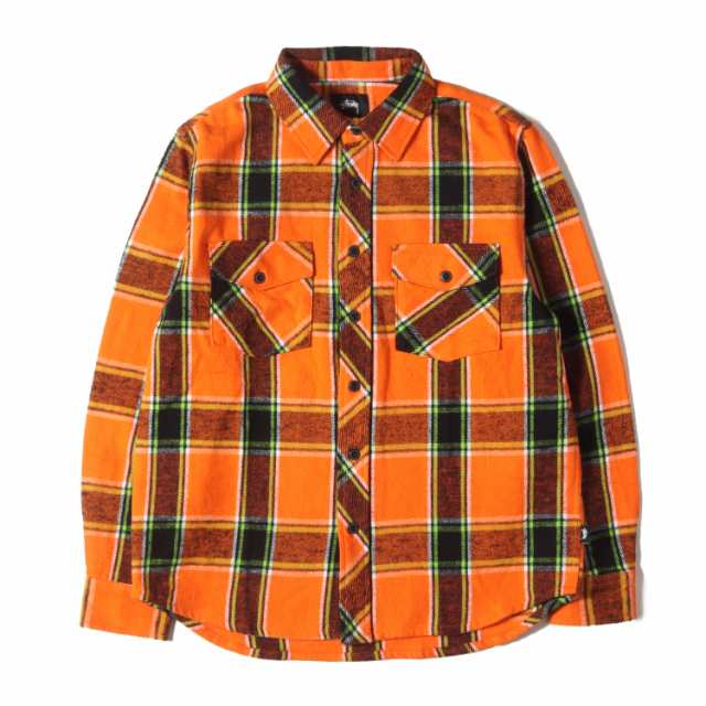 STUSSY ステューシー シャツ サイズ:S ヘビーウェイト チェック フランネルシャツ ACR PLAID SHIRT オレンジ ブラック トップス カジュア