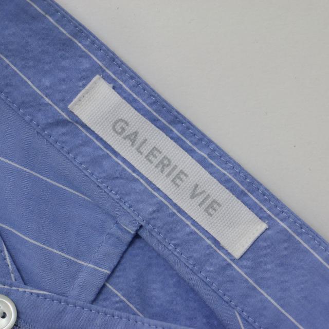 GALERIE VIE ギャルリー ヴィー シャツ ライトブルー サイズ:FREE 24秋冬 コットン ブロード ラグランスリーブ ワイドシャツ / 半袖 バンドカラー スリット ストライプ コットン トップス ブラウス【レディース】【中古】【K4254】の通販は