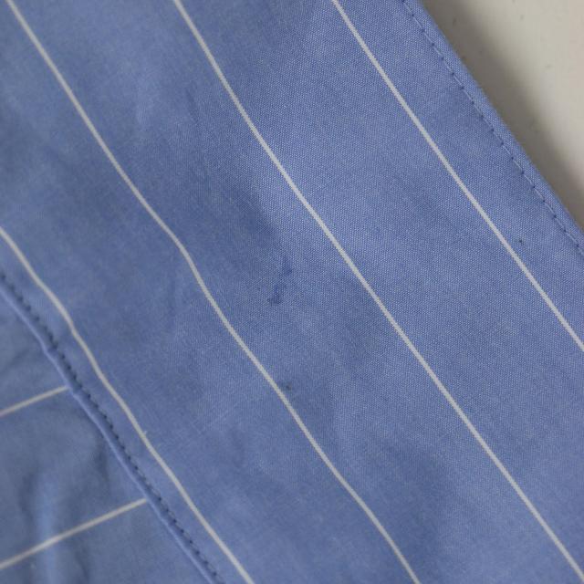 GALERIE VIE ギャルリー ヴィー シャツ ライトブルー サイズ:FREE 24秋冬 コットン ブロード ラグランスリーブ ワイドシャツ / 半袖 バンドカラー スリット ストライプ コットン トップス ブラウス【レディース】【中古】【K4254】の通販は