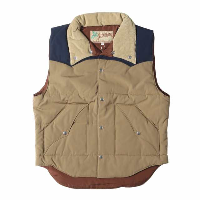 SUGAR CANE シュガーケーン ベスト サイズ:L 襟コーデュロイ 中綿 ベスト T/C PADDED VEST ベージュ ネイビー アウター ジャケット ブル