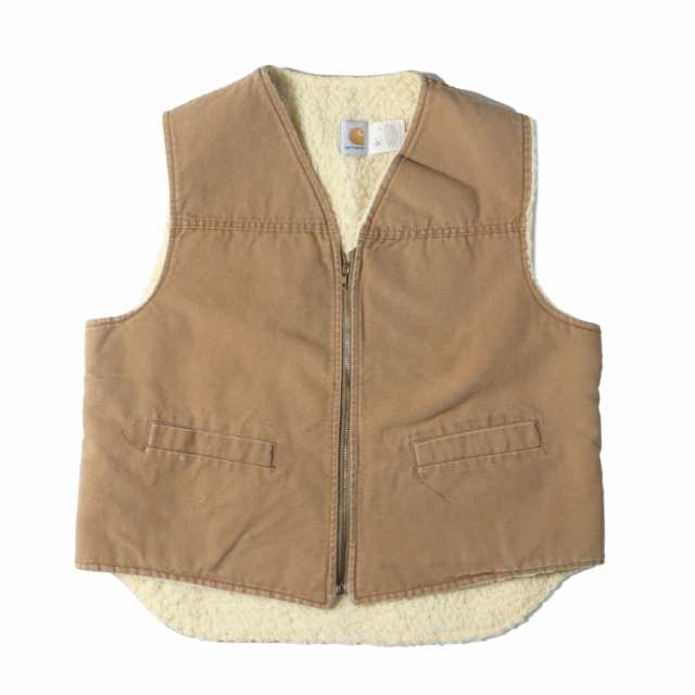 Carhartt カーハート ベスト サイズ:XL 80s 裏ボア ブラウンダック フルジップ ワーク ベスト / 80年代 USA製 ブラウン トップス【メンズ