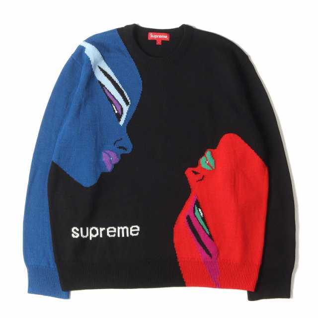 Supreme シュプリーム ニット サイズ:L 21AW フェイスデザイン クルーネック ニットセーター Faces Sweater ブラック 黒 トップス 【メン