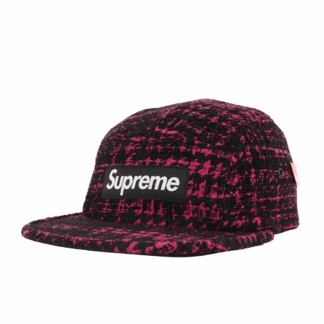 Supreme シュプリーム キャップ ブロークン ハウンドトゥース ボックスロゴ キャンプキャップ Broken Houndstooth Camp Cap ピンク ブラ