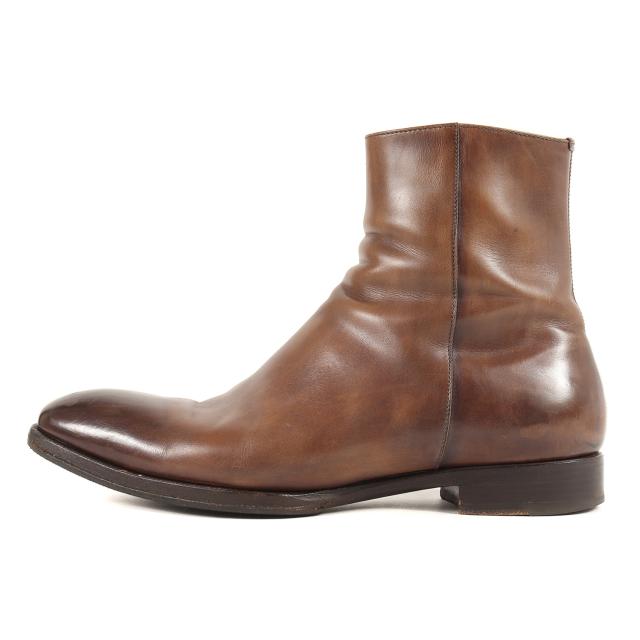 MAXVERRE マックスヴェッレ ブーツ サイズ:8 スクエアトゥ サイドジップ レザー ブーツ  ブラウン イタリア製 ブランド シューズ 靴 革靴 【メンズ】【中古】【K3819】の通販は