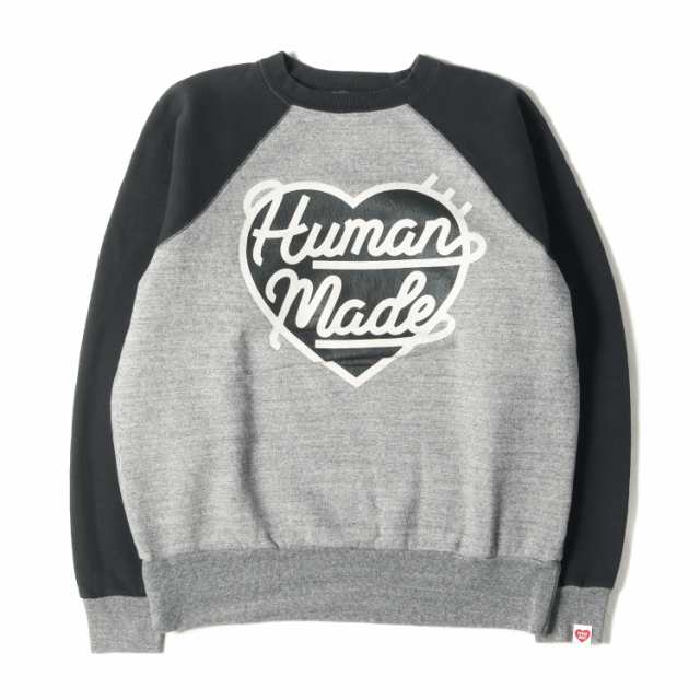 HUMAN MADE ヒューマンメイド スウェット サイズ:L 22AW ハートロゴ 2トーン ラグラン スウェットシャツ グレー ブラック トップス トレーナー【メンズ】【中古】【K4266】の通販は