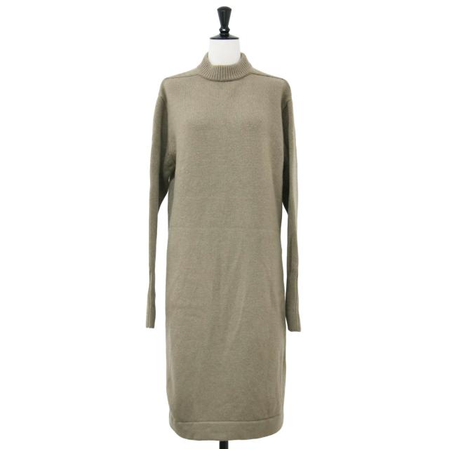 HYKE ハイク ワンピース カーキ系 サイズ:1(S) ウール ハイネック ニット ワンピース / 長袖 ミディ丈 ひざ丈 サイドスリット Iライン トップス ドレス【レディース】【中古】【K4267】
