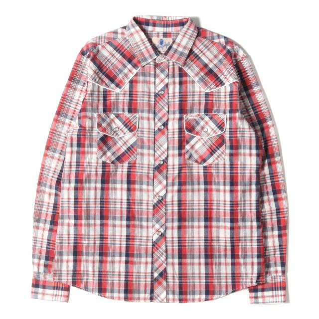 A BATHING APE ア ベイシング エイプ シャツ サイズ:M 90s マドラスチェック ウエスタン 長袖 シャツ レッド ネイビー ホワイト 赤紺白 トップス カジュアルシャツ 【メンズ】【中古】【K3866】の通販は