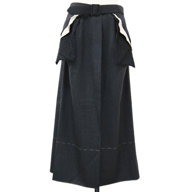 Maison Margiela メゾン マルジェラ スカート グレー サイズ:40(L) ドット チュール レイヤード スカート S29MA0503 S53234 / ロング丈 断ち切り カットオフ ベルト Aライン ウール イタリア製 ボトムス【メンズ】【中古】【美品】【K4286】