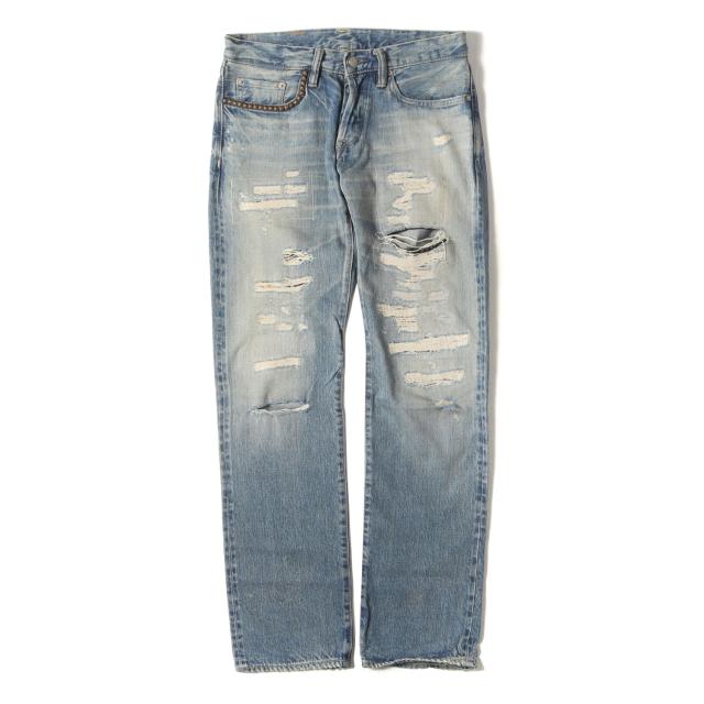 HYSTERIC GLAMOUR ヒステリックグラマー パンツ サイズ:28 HR加工 ハードリメイク スタッズ デニムパンツ (0293AP06) / ボタンフライ インディゴ 日本製 ボトムス ジーンズ ジーパン【メンズ】【中古】【K4294】 HYSTERIC GLAMOUR ヒステリックグラマー パンツ サイズ:28 HR加工