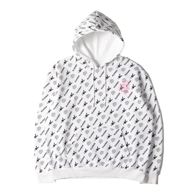 Anti Social Social Club アンチ ソーシャル ソーシャル クラブ パーカー サイズ:XL PLAYBOY ラビットヘッド ロゴ総柄 スウェットパーカー ホワイト 白 トップス フーディー【メンズ】【中古】【美品】【K4303】の通販は