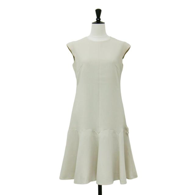 Rene ルネ ワンピース ベージュ サイズ:36(S) フレンチスリーブ ミディ ワンピース / ドレス リボン ビーズ フレア トップス ドレス 日本製【レディース】【中古】【K4313】