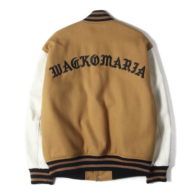 WACKO MARIA ワコマリア ジャケット サイズ:L 24SS 袖レザー メルトンウール スタジャン / バーシティ ジャケット (LEATHER VARSITY JACKET) ベージュ アウター ブルゾン ジャンパー 上着【メンズ】【K4317】の通販は 55,242円