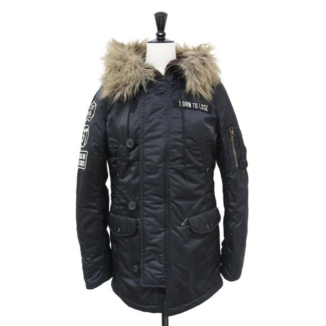 HYSTERIC GLAMOUR ヒステリックグラマー コート ブラック 黒 FREE N3B タイプ コート / プリマロフト ミドル丈 フェイクファー ボア ナイロン 中わた アウター ジャケット 上着【レディース】【中古】【K4322】