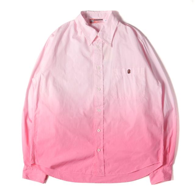 A BATHING APE ア ベイシング エイプ シャツ サイズ:L 00s グラデーションカラー コットンブロード シャツ ピンク トップス カジュアルシャツ 長袖【メンズ】【中古】【K4325】の通販は