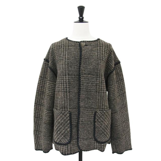 MACPHEE マカフィー ジャケット ブラック グレー サイズ:36(9号) / 24秋冬 チェック スパーク クルーネック ジャケット / ニット ノーカラー ラメ ウール / アウター ブルゾン コート 上着【レディース】【中古】【美品】【K4328】の通販は