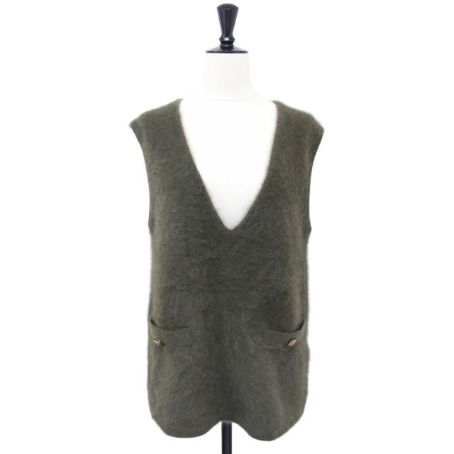 DES PRES デプレ ベスト カーキ サイズ:FREE / 24秋冬 フォックス カシミヤ Vネック ベスト / トップス セーター ニット 金ボタン ウール 【レディース】【中古】【美品】【K4328】の通販は
