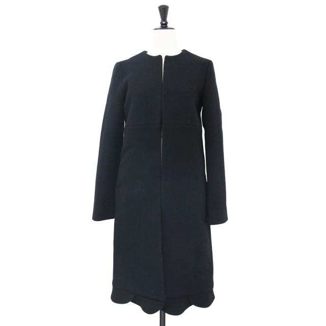 YOKO CHAN ヨーコチャン コート ブラック 黒 サイズ:36(S) / ウール ノーカラー ペタルコート / スカラップ ロング ライン / 日本製 / アウター ブルゾン ジャケット 上着【レディース】【中古】【K4337】の通販は