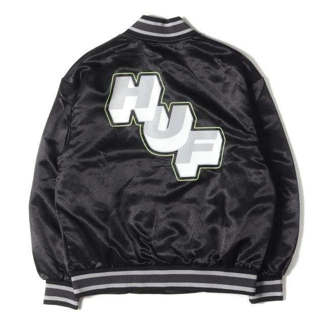 HUF ハフ ジャケット サイズ:M / 23AW ナイロンサテン スタジャン (Galactic Stack Baseball Jacket) / ブラック 黒 / アウター ブルゾン 上着 ジャンパー【メンズ】【中古】【美品】【K4339】