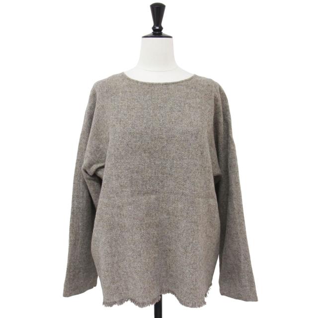 ARCHI アーキ ブラウス ブラウン サイズ:M / 23秋冬 ウール ツイル プルオーバー ブラウス / クルーネック 長袖 フリンジ / トップス シャツ カットソー / 日本製【レディース】【中古】【K4340】