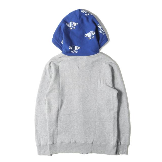 CHALLENGER チャレンジャー パーカー サイズ:S / フードロゴ ジップ スウェット パーカー (ZIP PRINTED HOODIE) / グレー ブルー / トップス フーディー 【メンズ】【中古】【K4345】_1