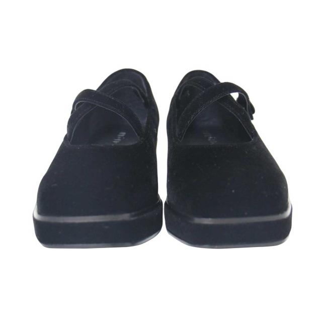 ENFOLD エンフォルド ブラック 黒 サイズ:36(22.5cm) / メリージェーン フラットシューズ / スクエアトゥ ベロア クロスストラップ / ブランド 靴 【レディース】【K4349】