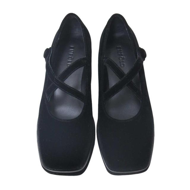 ENFOLD エンフォルド ブラック 黒 サイズ:36(22.5cm) / メリージェーン フラットシューズ / スクエアトゥ ベロア クロスストラップ / ブランド 靴 【レディース】【K4349】