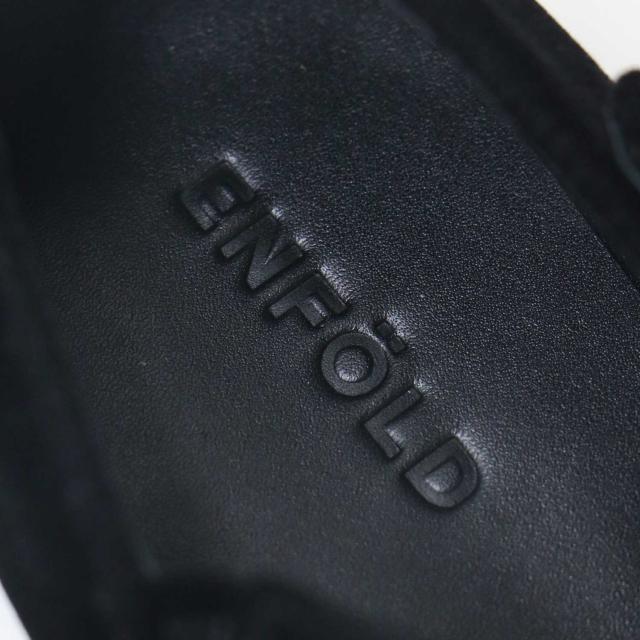 ENFOLD エンフォルド ブラック 黒 サイズ:36(22.5cm) / メリージェーン フラットシューズ / スクエアトゥ ベロア クロスストラップ / ブランド 靴 【レディース】【K4349】