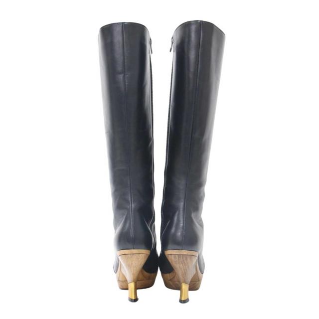 MARNI マルニ ブーツ ブラック 黒 サイズ:36(23.0m) / ウッドヒール オープントゥ ロング ブーツ / カウレザー プラットフォーム / イタリア製 / ブランド シューズ 靴【レディース】【中古】【K4351】