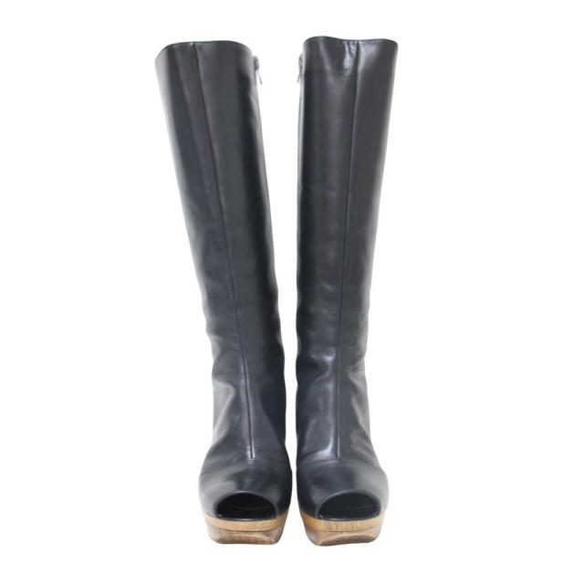 MARNI マルニ ブーツ ブラック 黒 サイズ:36(23.0m) / ウッドヒール オープントゥ ロング ブーツ / カウレザー プラットフォーム / イタリア製 / ブランド シューズ 靴【レディース】【中古】【K4351】