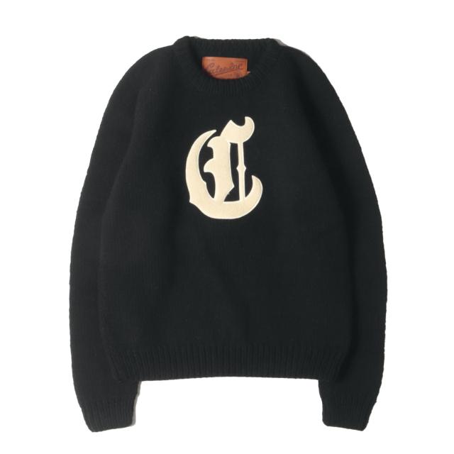 CALEE キャリー ニット サイズ:M / CANADIAN SWEATER ロゴワッペン ウールニット セーター / ブラック 黒 / カナダ製 / トップス プルオーバー【メンズ】【中古】【K4352】