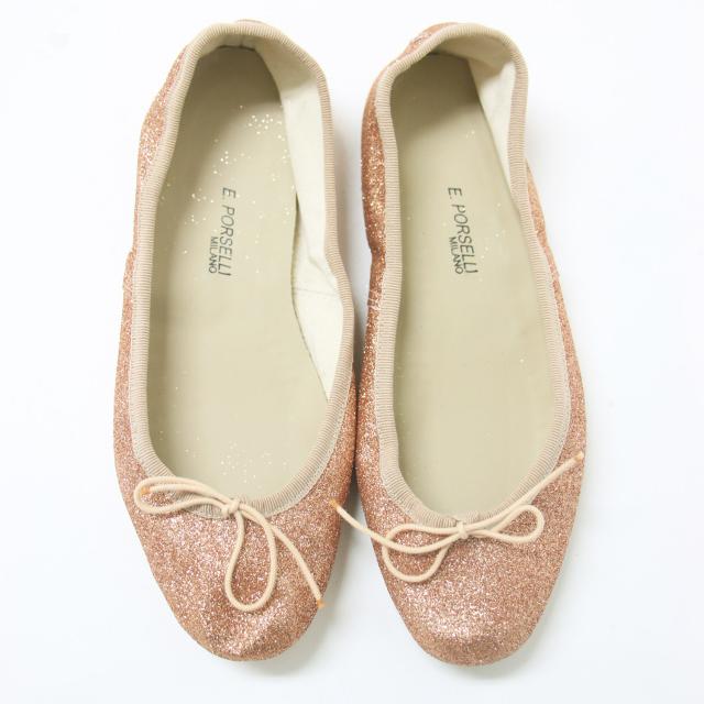 porselli  ポルセリ オレンジ サイズ:38(24.0cm) / 24春夏 グリッター バレエ シューズ / フラット パンプス ラメ リボン / イタリア製 / ブランド 靴【レディース】【K4352】