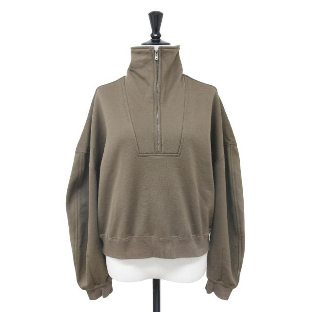 CURRENTAGE カレンテージ IENA 別注 スウェット カーキ サイズ:FREE / 24秋冬 2WAY SWEAT ハーフジップ スウェットシャツ / 長袖 プルオーバー ショート丈 裏毛 コットン / トップス トレーナー / 日本製【レディース】【中古】【K4353】