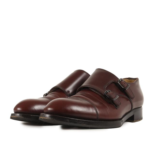GIORGIO ARMANI ジョルジオアルマーニ サイズ:5(24.5〜25cm位) / ダブルモンクストラップ ストレートチップ レザー シューズ / レッドブラウン / 革靴 / イタリア製【メンズ】【中古】【K4359】_1