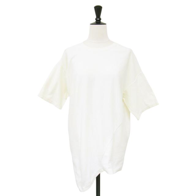 BOTTEGA VENETA ボッテガヴェネタ Tシャツ オフホワイト 白 サイズ:38(M) / アシンメトリー クルーネック Tシャツ / 半袖 コットン プルオーバー / イタリア製 / トップス カットソー 【レディース】【中古】【K4359】