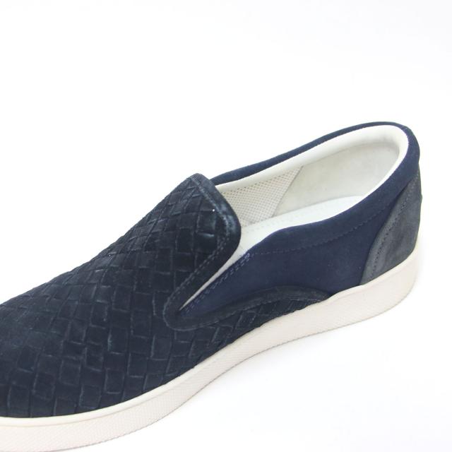 BOTTEGA VENETA ボッテガヴェネタ スニーカー ブラック ネイビー グレー サイズ:37(24.0cm) / スウェード レザー イントレチャート スニーカー / スリッポン 配色 サイドゴア / イタリア製 / ブランド シューズ 靴 【レディース】【中古】【K4360】