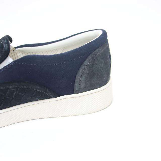 BOTTEGA VENETA ボッテガヴェネタ スニーカー ブラック ネイビー グレー サイズ:37(24.0cm) / スウェード レザー イントレチャート スニーカー / スリッポン 配色 サイドゴア / イタリア製 / ブランド シューズ 靴 【レディース】【中古】【K4360】