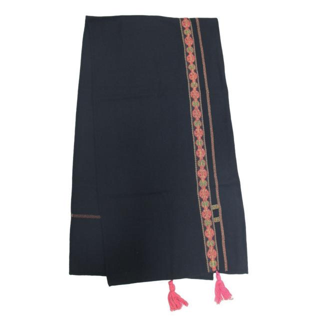 DRIES VAN NOTEN ドリスヴァンノッテン ストール ブラック系 黒 / ウール エスニック柄 刺繍入り ストール / フリンジ マフラー / ファッション 小物 雑貨【レディース】【中古】【K4360】