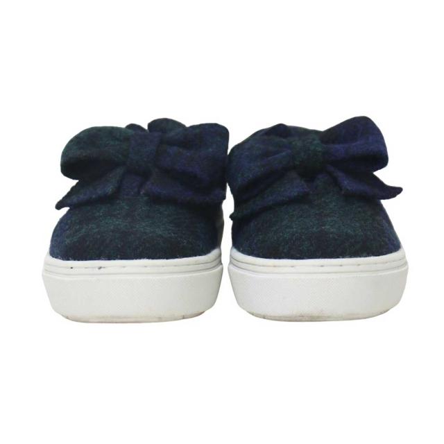 F-TROUPE エフトゥループ BEAMS 別注 ネイビー グリーン サイズ:36(23.0cm) / ハリスツイード リボン シューズ / ローカット スニーカー スリッポン / シューズ 靴 【レディース】【中古】【K4361】