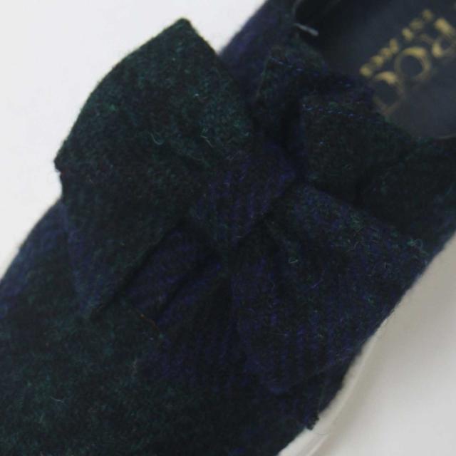 F-TROUPE エフトゥループ BEAMS 別注 ネイビー グリーン サイズ:36(23.0cm) / ハリスツイード リボン シューズ / ローカット スニーカー スリッポン / シューズ 靴 【レディース】【中古】【K4361】