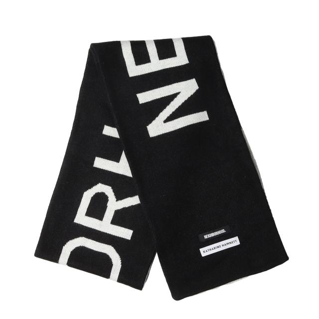 NEIGHBORHOOD ネイバーフッド 22AW KATHARINE HAMNETT ブランドロゴ マフラー / ブラック ホワイト 黒白 / ブランド ファッション 小物 雑貨【メンズ】【中古】【K4366】