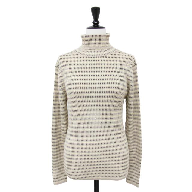 ADORE アドーア ニット ベージュ イエロー サイズ:38(M) / ダブルリブ タートル ニット / 長袖 ボーダー ハイゲージ ウール / トップス セーター プルオーバー【レディース】【中古】【美品】【K4367】