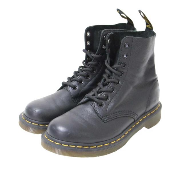 Dr.Martens ドクターマーチン ブラック 黒 サイズ:UK4(23.0cm) / パスカル 8 ホールブーツ 13512006 / PASCAL VIRGINIA ヴァージニアレザー イエローステッチ / シューズ 靴【レディース】【中古】【K4367】